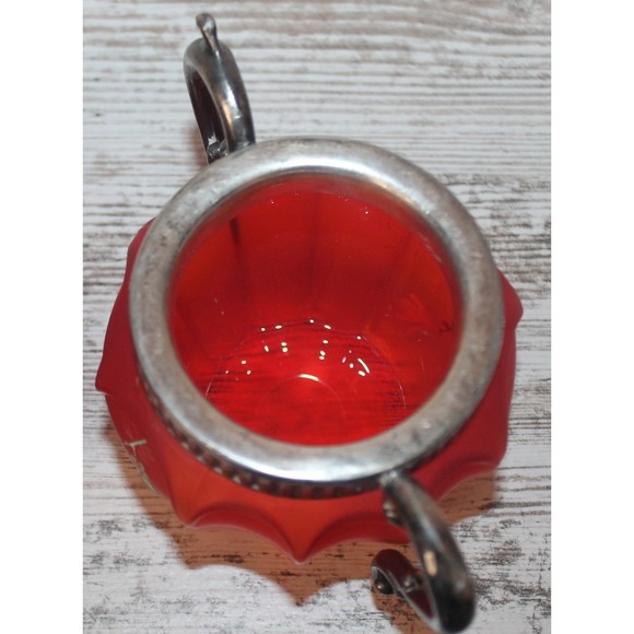 Antique Victorian Cream and Sugar Jars Pigeon Blood Glass Cranberry Red - Picture 5 of 6